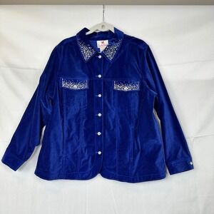 Quaker Factory Embellished Velvet Blue Jacket 1X Rhinestone Star
